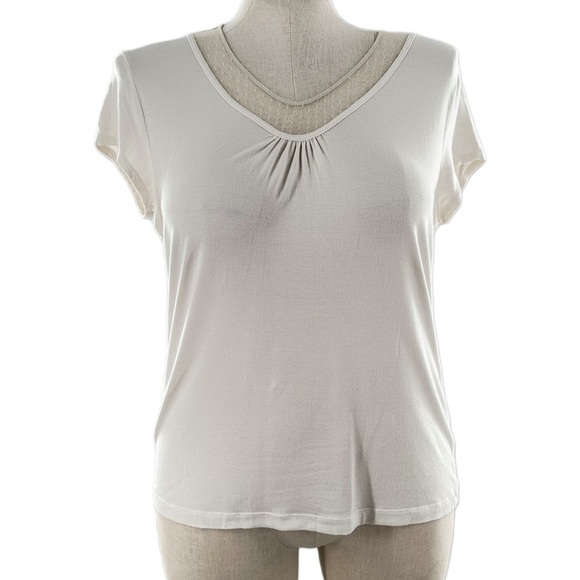 Anne Klein womens top size XL cream v-neck Swiss dot lace - Picture 1 of 10